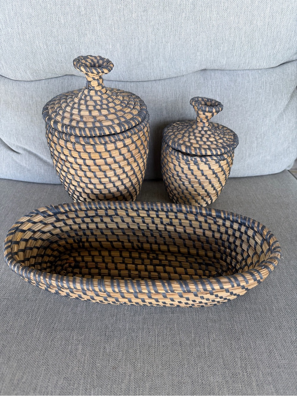 5 piece set- Coiled Woven Baskets (Instant Room Makeover)